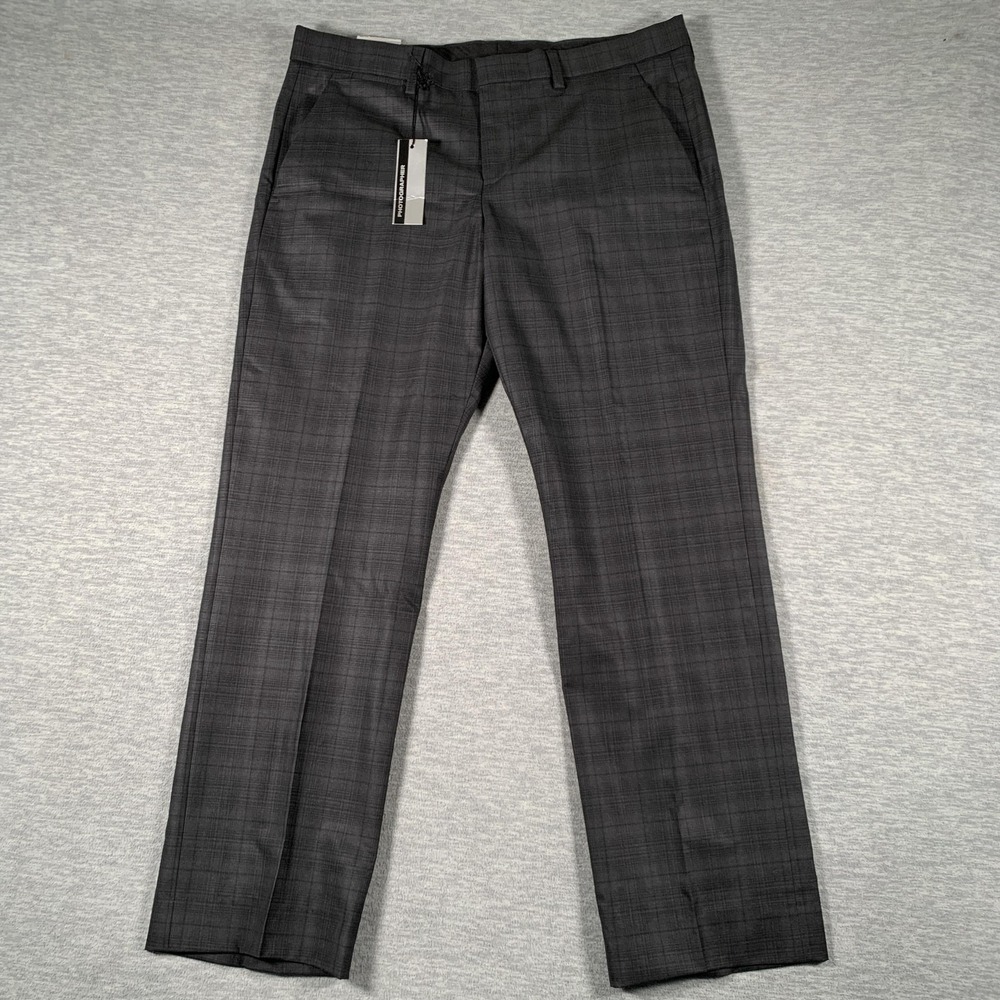 Express Dress Pants Mens 32x30 Gray Photographer Slim Fit Stretch Wool Plaid